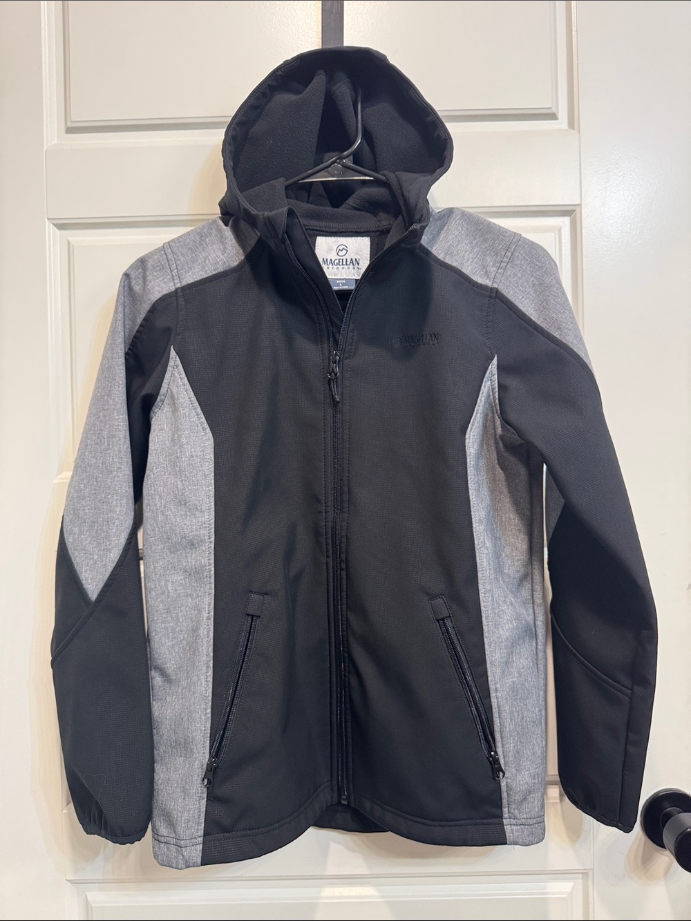 Magellan Outdoors Black and Heather Gray Hooded Softshell Jacket